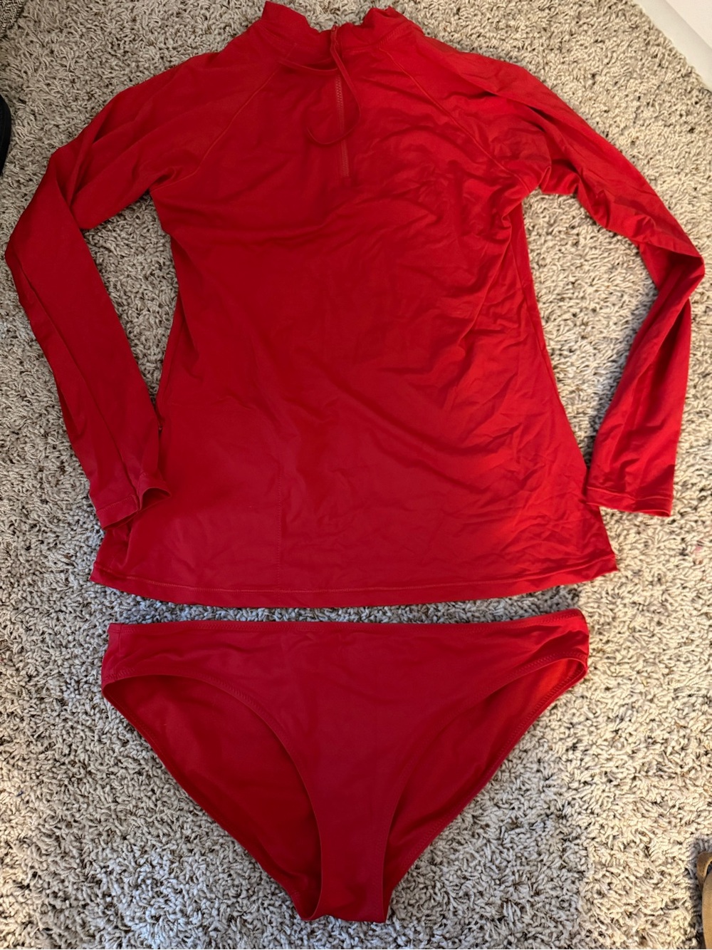 NWOT Athleta Red Long-Sleeve Rash Guard and Bikini Bottoms